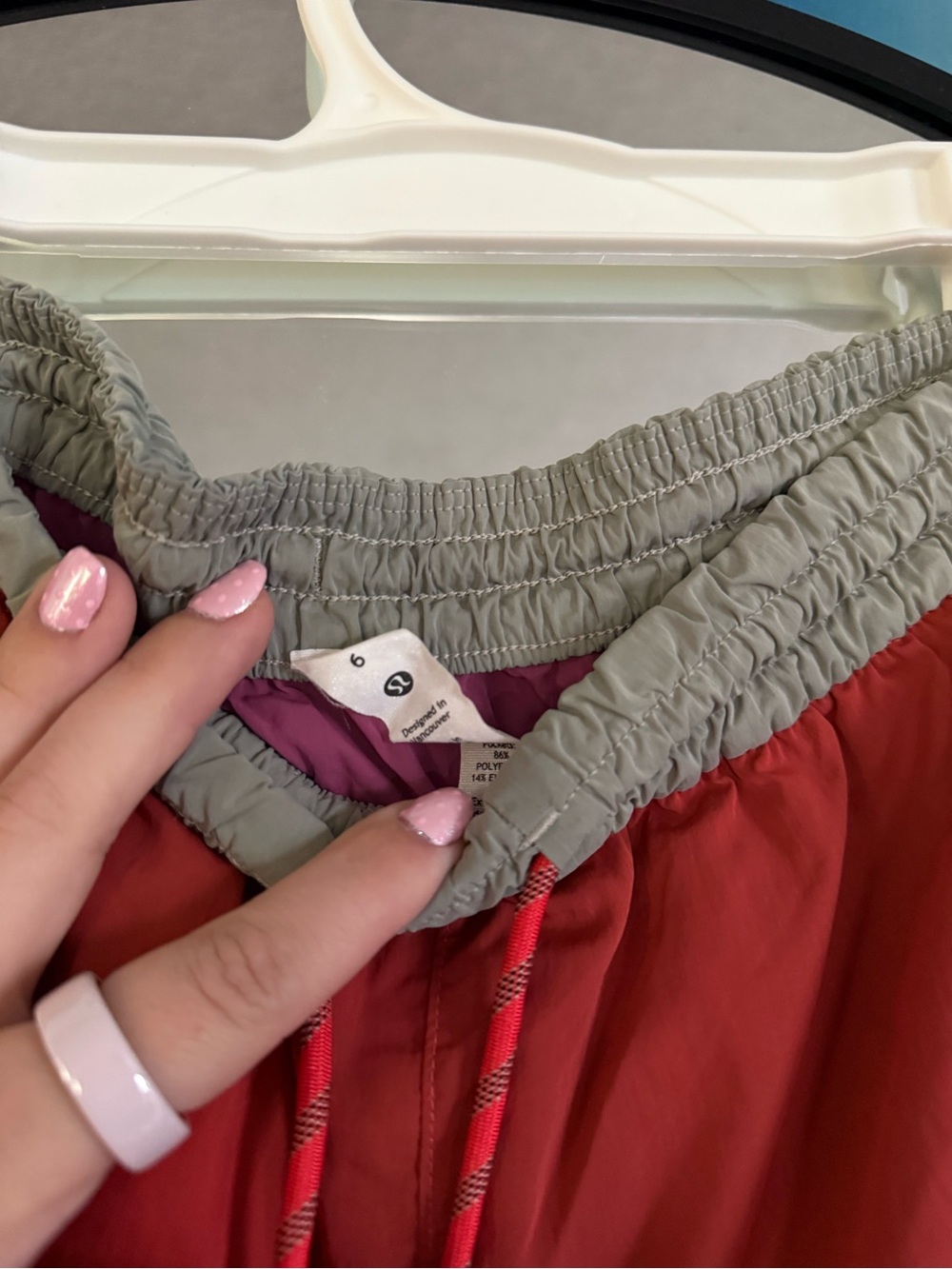 Lululemon Athletica Red Shorts with Pink Lining and Gray Waistband - Picture 3 of 3
